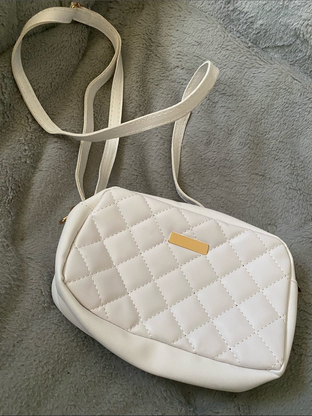 White Quilted Crossbody Bag with Gold Accent